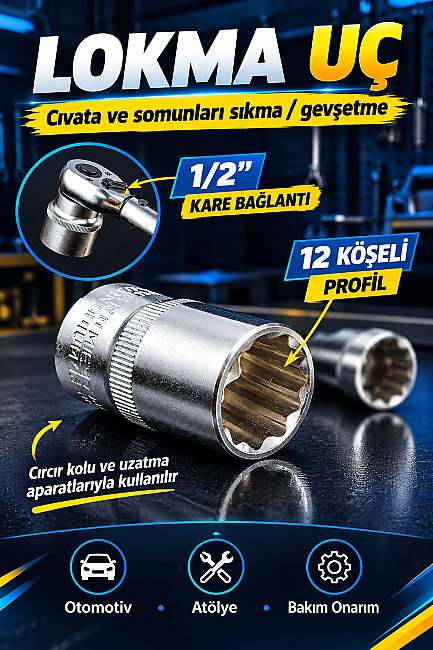 DORF TOOLS 21 Parça 1/2 Lokma Takımı 12 Köşe Cr-V Çelik 8-32 mm Profesyonel Lokma Seti - 5