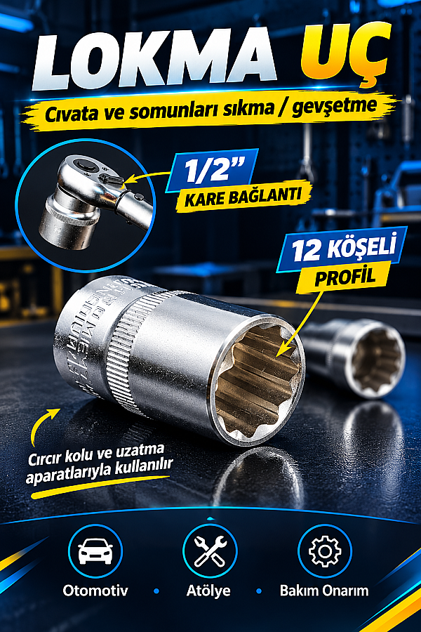 DORF TOOLS 21 Parça 1/2 Lokma Takımı 12 Köşe Cr-V Çelik 8-32 mm Profesyonel Lokma Seti - 5