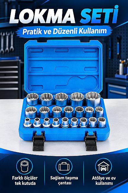 DORF TOOLS 21 Parça 1/2 Lokma Takımı 12 Köşe Cr-V Çelik 8-32 mm Profesyonel Lokma Seti - 2