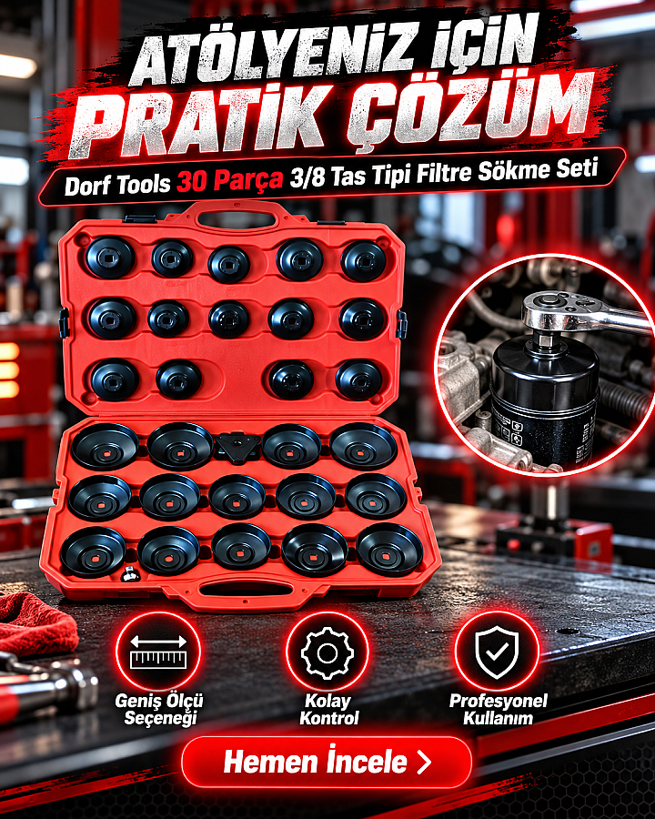 Dorf Tools 30 Parça 3/8 Tas Tipi Filtre Sökme Seti Çantalı - 1