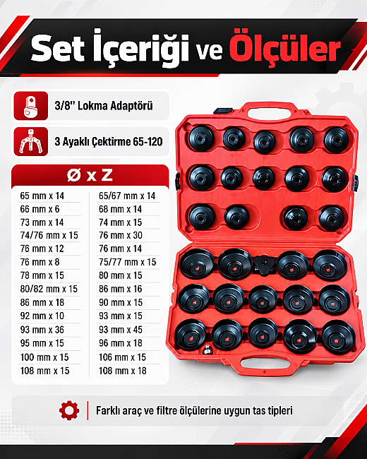 Dorf Tools 30 Parça 3/8 Tas Tipi Filtre Sökme Seti Çantalı - 2