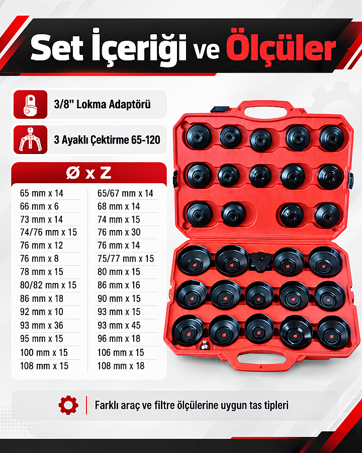 Dorf Tools 30 Parça 3/8 Tas Tipi Filtre Sökme Seti Çantalı - 2
