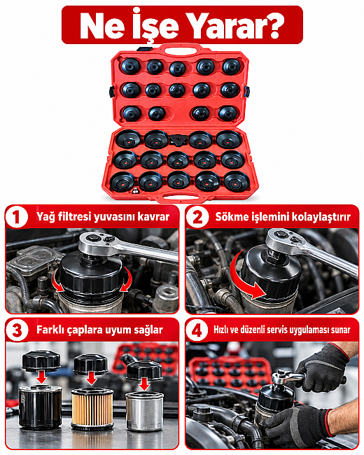Dorf Tools 30 Parça 3/8 Tas Tipi Filtre Sökme Seti Çantalı - 4