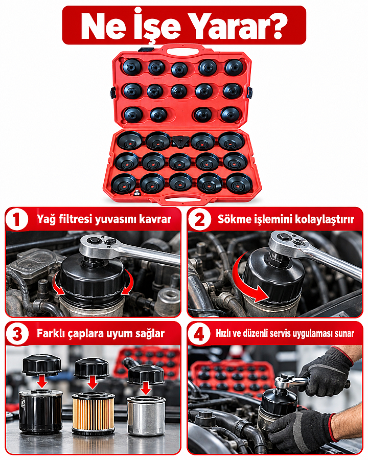 Dorf Tools 30 Parça 3/8 Tas Tipi Filtre Sökme Seti Çantalı - 4