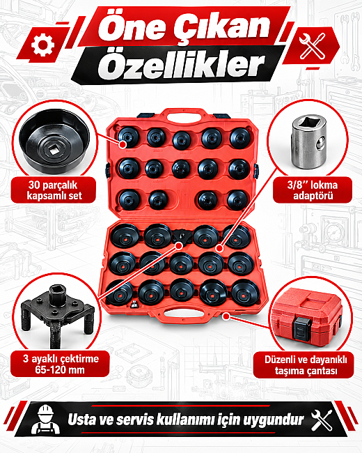 Dorf Tools 30 Parça 3/8 Tas Tipi Filtre Sökme Seti Çantalı - 3