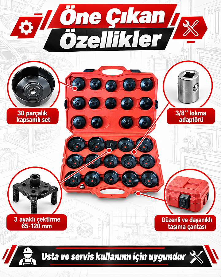 Dorf Tools 30 Parça 3/8 Tas Tipi Filtre Sökme Seti Çantalı - 3