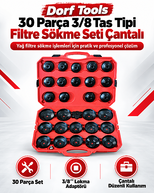Dorf Tools 30 Parça 3/8 Tas Tipi Filtre Sökme Seti Çantalı - 5