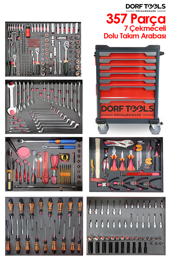 Dorf Tools 357 Parça Dolu Takım Arabası 7 Çekmeceli Premium Seri - 1