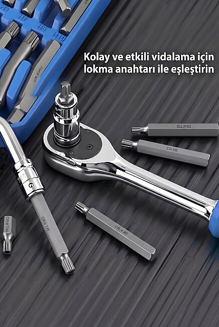 Dorf Tools 75 Parça Profesyonel Torx, Allen, M Tipi ve Ribe Bits Uç Seti (CR-V Çelik) - 3