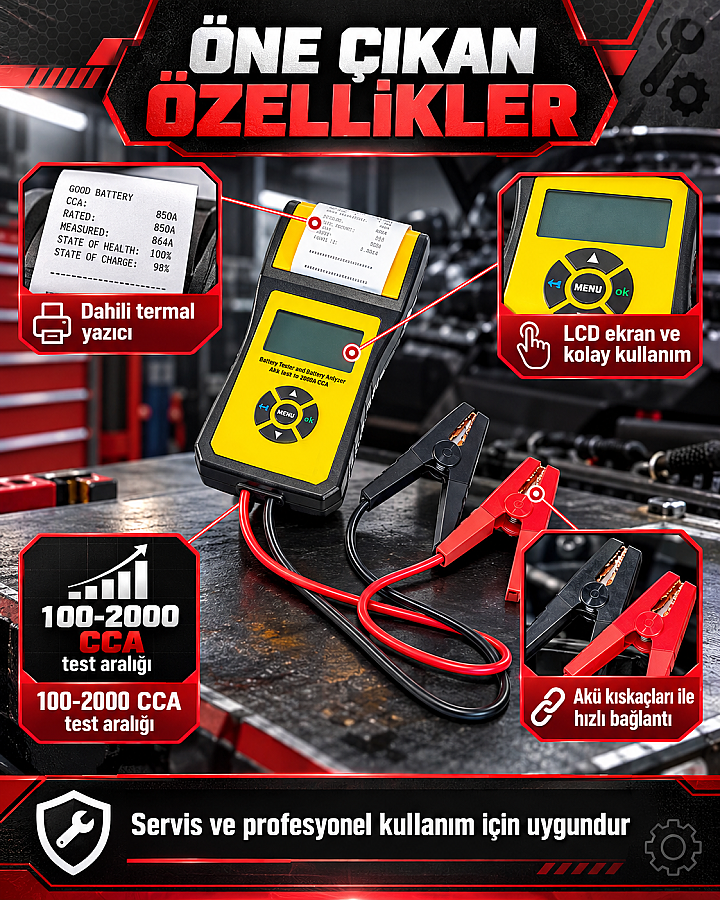 Dorf Tools 100-2000 CCA Yazıcılı Akü Test Cihazı ve Analiz Cihazı - 5
