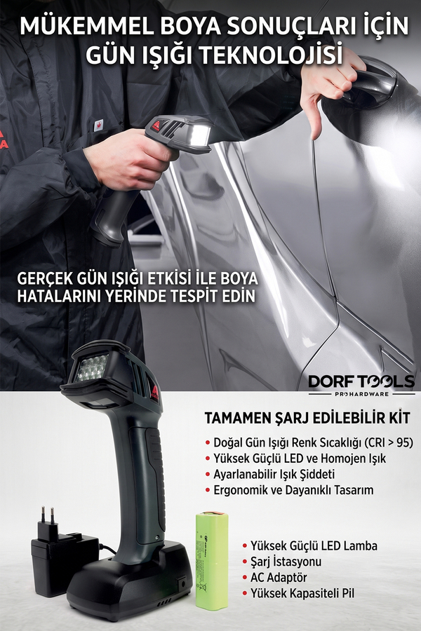 DORF TOOLS Profesyonel Oto Boya Kontrol Lambası Şarjlı Beyaz ve Gün Işığı - 2