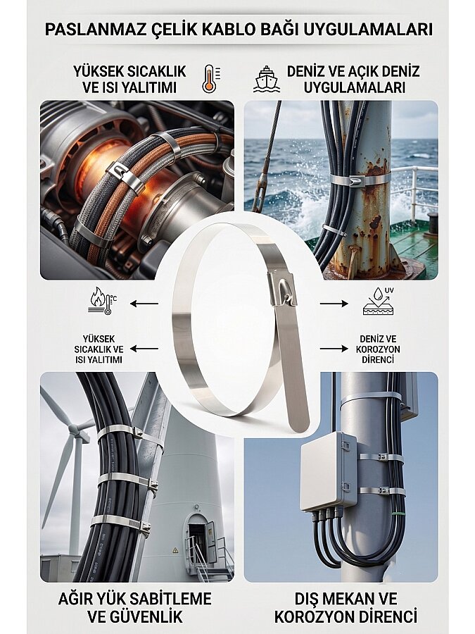 Dorf Tork Metal Kablo Bağı Paslanmaz Çelik Cırt Kelepçe 7,9 x 200MM 304 Kalite 100 Lü Paket - 3