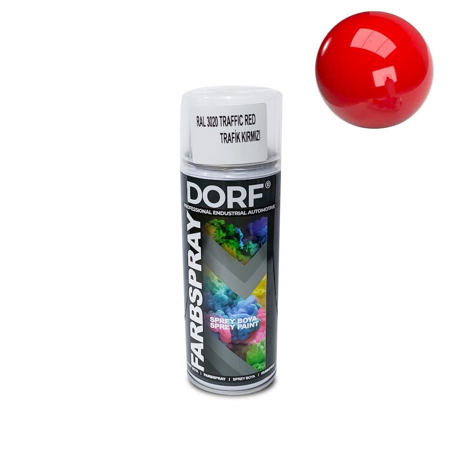 DORF Trafik Kırmızı Sprey Boya Vernikli Akrilik RAL3020 400ml - 1