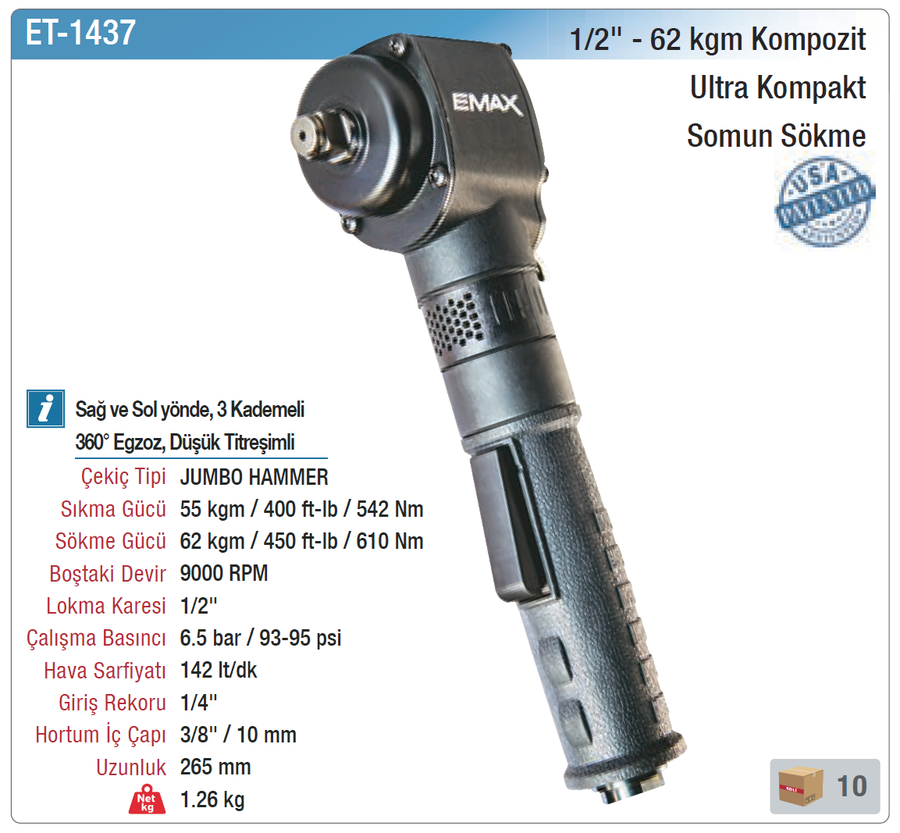 Emax ET-1437 1/2’’ - 62KGM Kompoit Ultra Kompakt Somun Sökme - 2