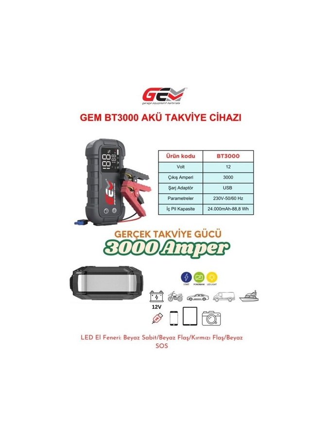 Gem Profesyonel Akü Takviye Cihazı BT3000 12V 3000AMPER - 1
