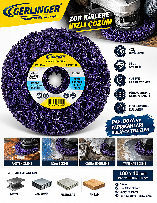 Gerlınger GKSMD100 Skoç Mor Disk Boya Kazıyıcı 10 x 100 mm | Boya ve Yüzey Temizleme Diski - 3