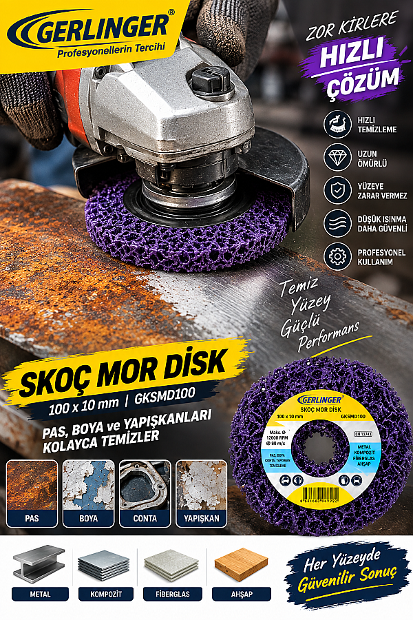 Gerlınger GKSMD100 Skoç Mor Disk Boya Kazıyıcı 10 x 100 mm | Boya ve Yüzey Temizleme Diski - 4