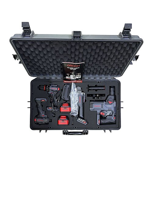 Grogh Kömürsüz Motorlu Çift Akülü 4'lü Set GRX9202S - Akülü Darbeli Matkap + Akülü Darbeli Somun Sıkma + Akülü Avuç Taşlama - 6