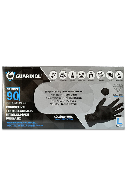 Guardiol Nitril Siyah Eldiven Çift Yönlü Tırtıklı L Beden 50 Adet - Thumbnail