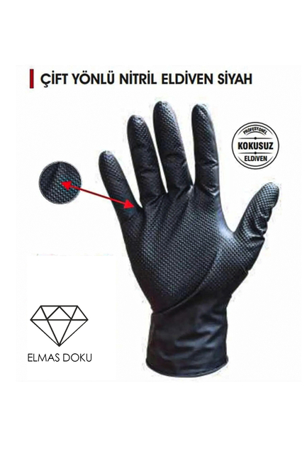 Guardiol Nitril Siyah Eldiven Çift Yönlü Tırtıklı M Beden 50 Adet - Thumbnail