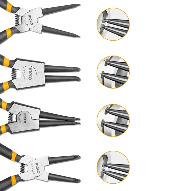 İngco 4 Parça Profesyonel Segman Pense Seti 180mm Tam Set - Thumbnail