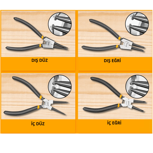 İngco 4 Parça Profesyonel Segman Pense Seti 180mm Tam Set - Thumbnail