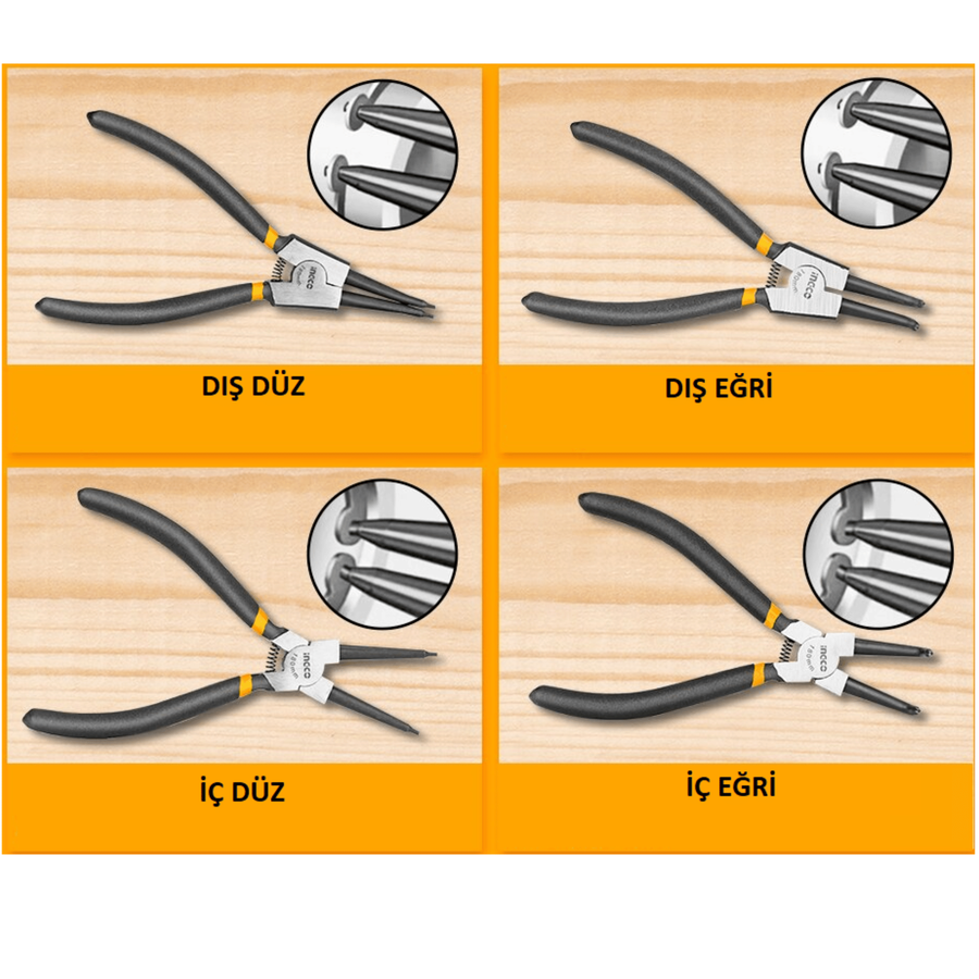 İngco 4 Parça Profesyonel Segman Pense Seti 180mm Tam Set - 3