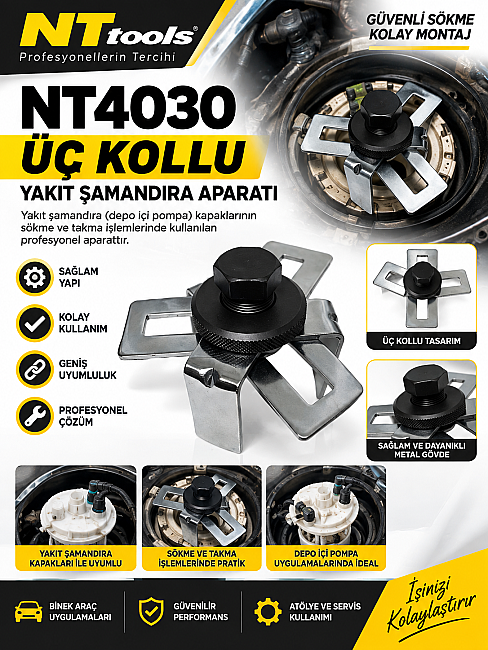 Nttools NT4030 Üç Kollu Yakıt Şamandıra Aparatı | Yakıt Deposu Şamandıra Sökme Takma Anahtarı - 3