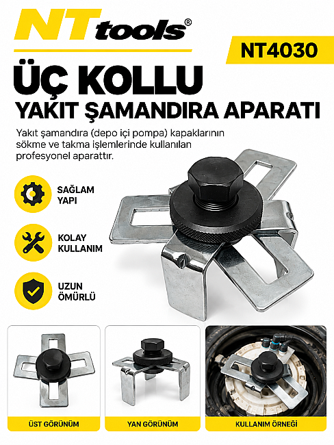 Nttools NT4030 Üç Kollu Yakıt Şamandıra Aparatı | Yakıt Deposu Şamandıra Sökme Takma Anahtarı