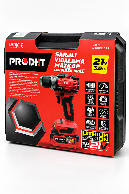 PRODHT D18000112 21V 3.0Ah Şarjlı Vidalama Matkap 50 Nm Çift Akülü Kömürsüz - 5