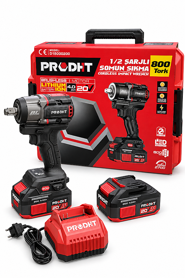 PRODHT D18000200 1/2" Şarjlı Somun Sıkma 800 Nm 20V 4.0Ah Çift Akülü Kömürsüz - 2