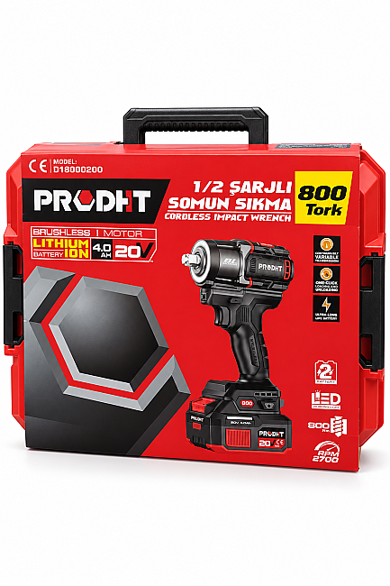 PRODHT D18000200 1/2" Şarjlı Somun Sıkma 800 Nm 20V 4.0Ah Çift Akülü Kömürsüz - 5