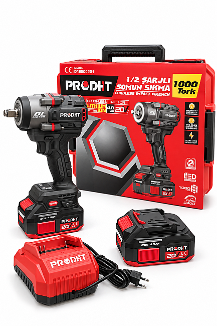 PRODHT D18000201 1/2" Şarjlı Somun Sıkma 1000 Nm 20V 4.0Ah Çift Akülü Kömürsüz - 2