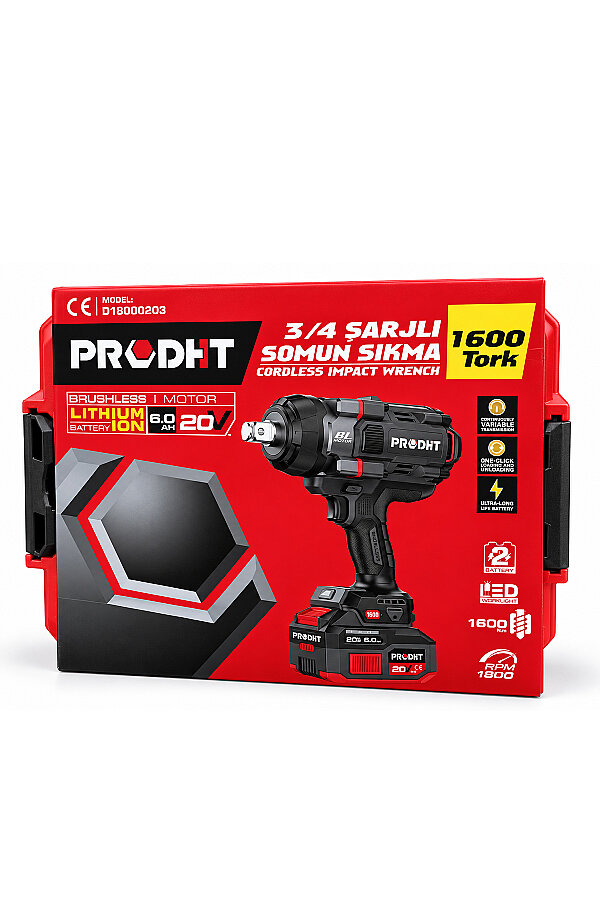 PRODHT D18000203 3/4" Şarjlı Somun Sıkma 1600 Nm 20V 6.0Ah Çift Akülü Brushless - 5