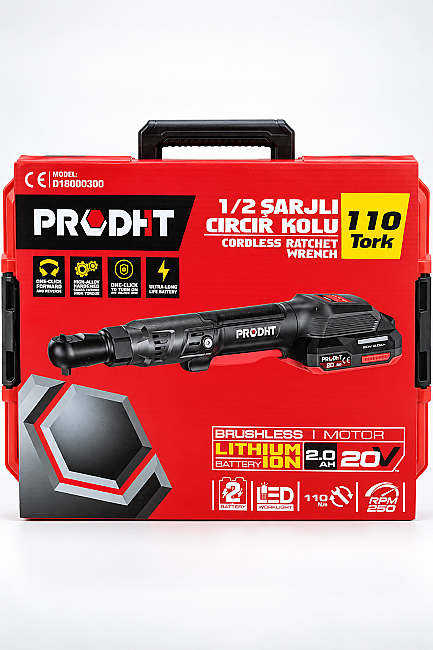 PRODHT D18000300 1/2" Şarjlı Cırcır Kolu 20V 2.0Ah 110 Nm Çift Akülü Fırçasız - 5