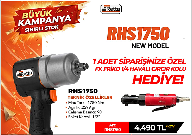 Retta 1750Nm 1/2 Havalı Somun Sökme Tabancası + 1 Adet FK Friko 1/4 Havalı Cırcır Kolu HEDİYE!