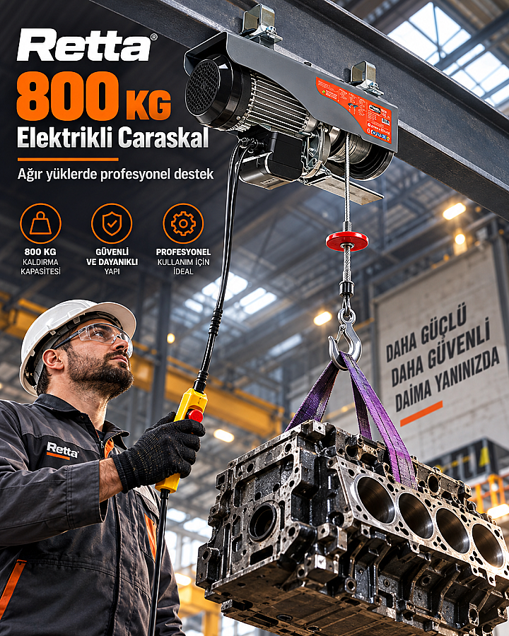Retta REC0800 Elektrikli Caraskal Vinç 800 Kg – Elektrikli Halatlı Yük Kaldırma Vinci - 3