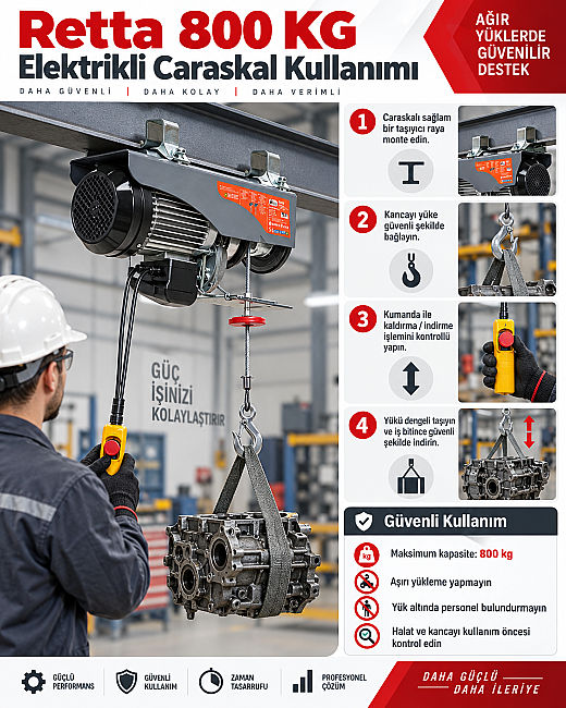 Retta REC0800 Elektrikli Caraskal Vinç 800 Kg – Elektrikli Halatlı Yük Kaldırma Vinci - 5