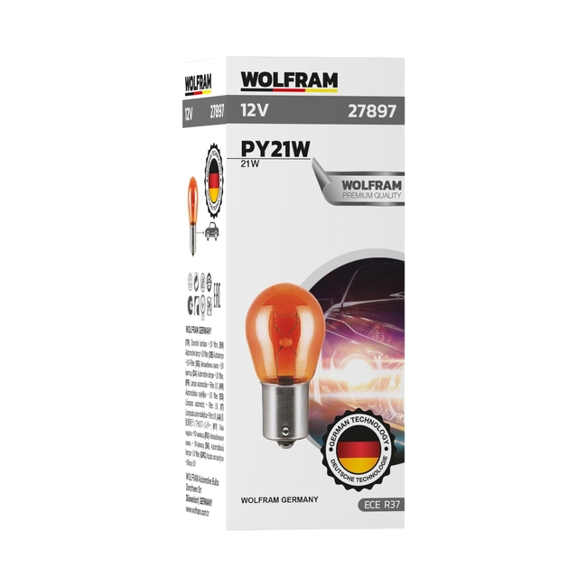 WOLFRAM Tekli PY21W Ampul 93 Yan Tırnak Sarı 12V 21W (1 Ampul) - Thumbnail