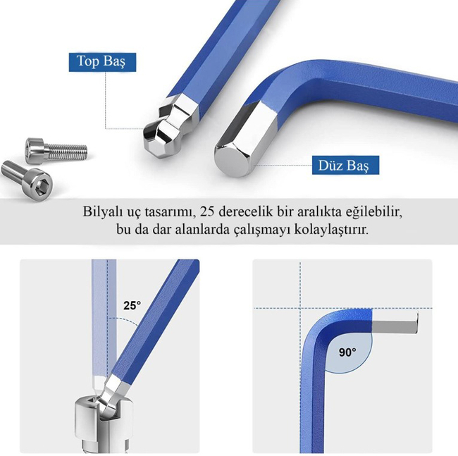 Topbaşlı L Allen Anahtar (Uzun Tip) - 8 mm - Thumbnail