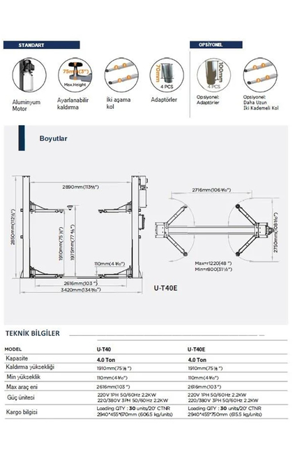 UNITE 4 Ton Tam Otomatik Lift Oto Kilitli 380 V U-T40EF - Thumbnail